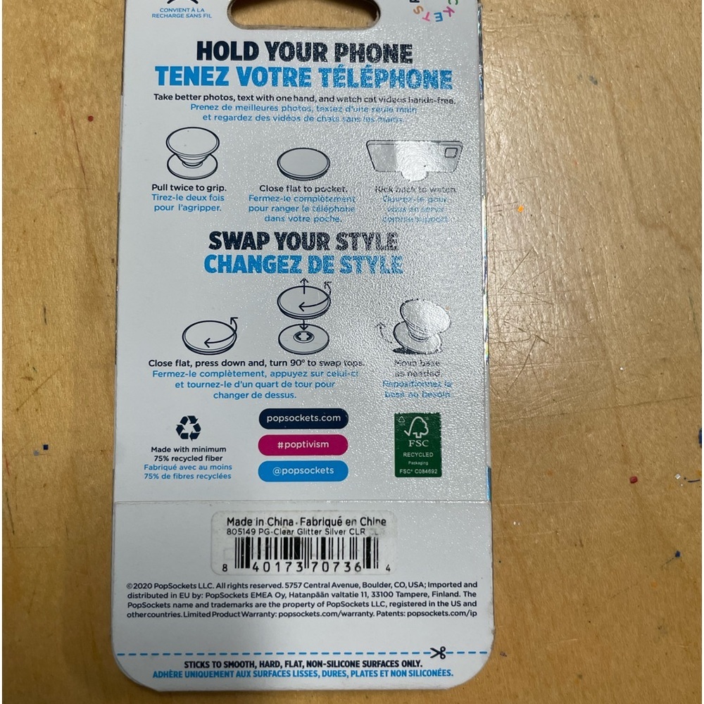 PopSockets PopGrip Cell Phone Grip &
Stand Clear Glitter Silver - Picture 4 of 5